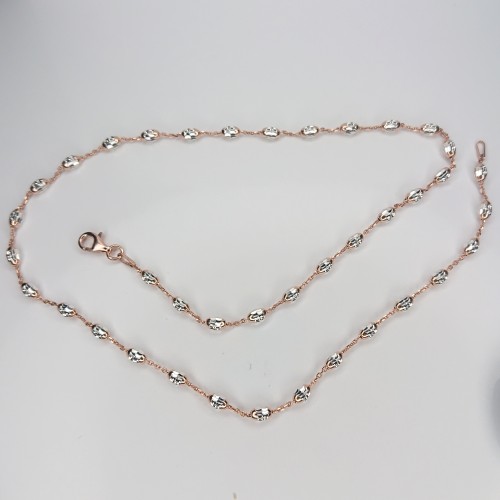 Sterling Silver Necklet with Rose Gold Plated Bobble 18inch